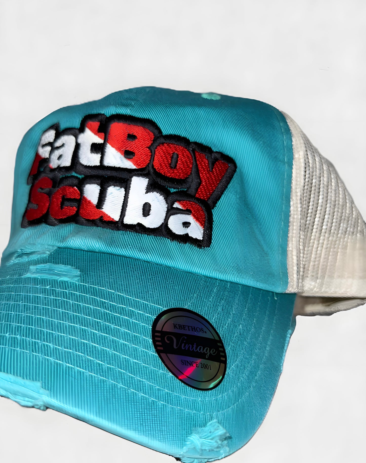 FatBoy Scuba Turquoise Distressed Hat – Bold, Beachy, Unstoppable