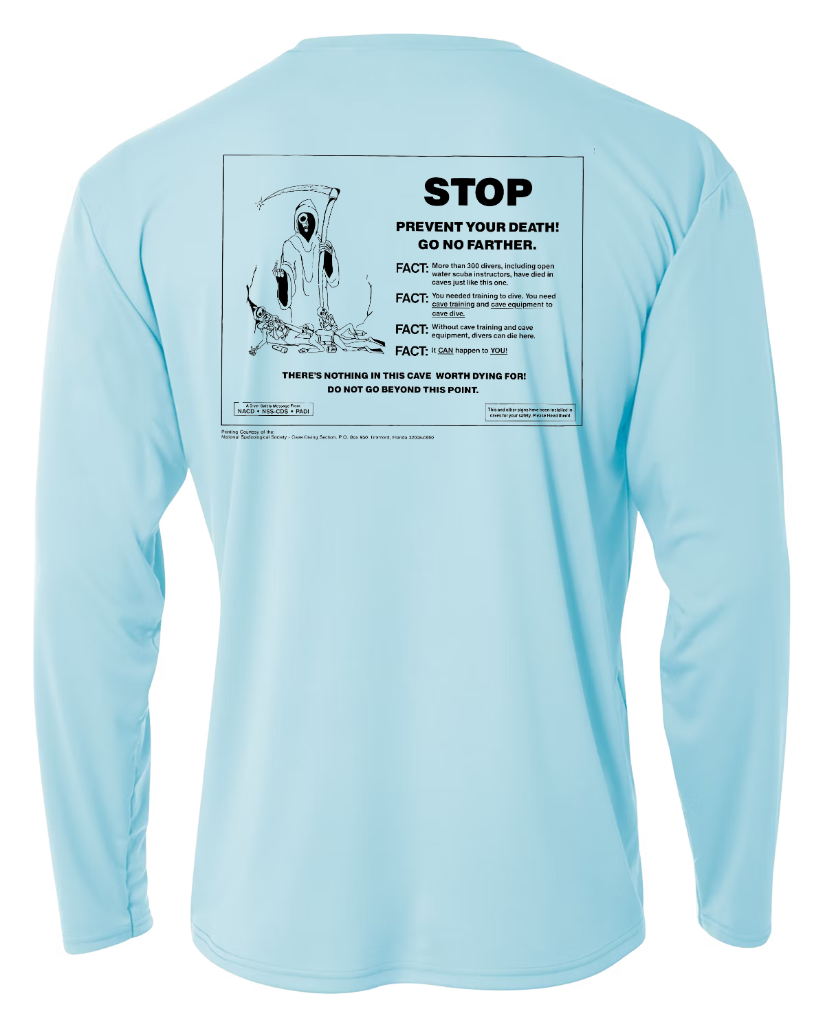 FatBoy Scuba “Grim Reaper Cave Warning” Rash Guard – Adventure Series