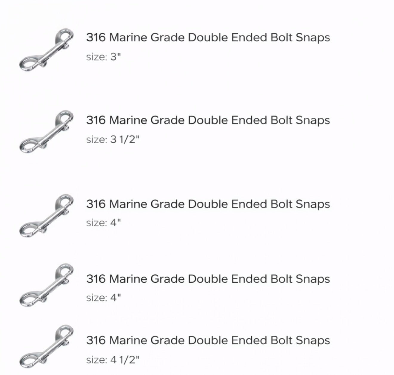 Double Ended Clips- 316 S/S Marine Grade In Multiple Sizes