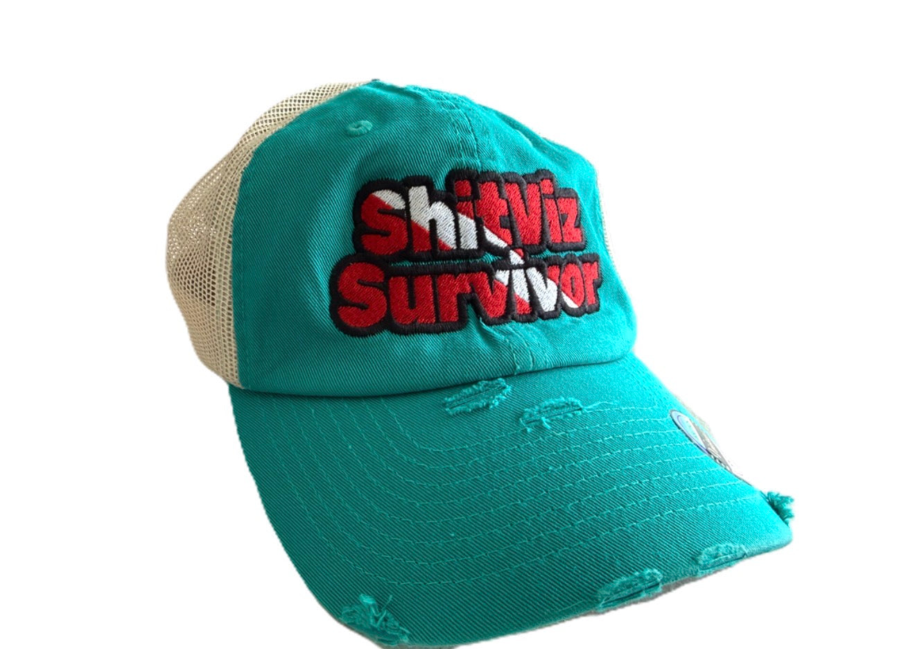 Distressed Teal Shit Viz Survivor Hat