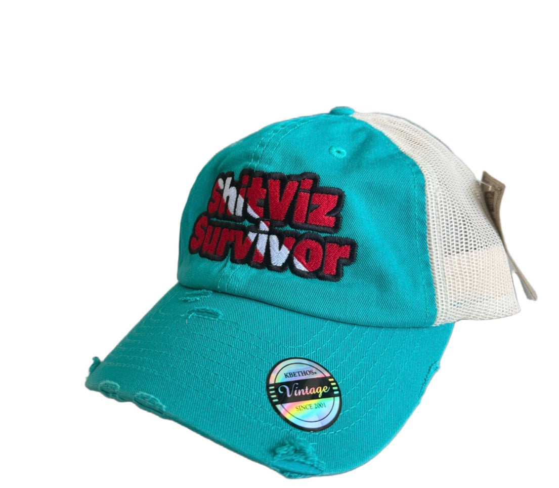 Distressed Teal Shit Viz Survivor Hat